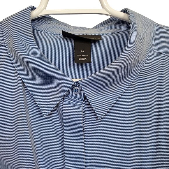 Lane Bryant Plus Size 24 Shirt Stripe Button Up Long Sleeve Collared Cotton Blue - Picture 4 of 10